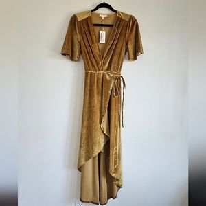 Mustard Gold Velvet-y Wrap Hi Low Dress M Medium